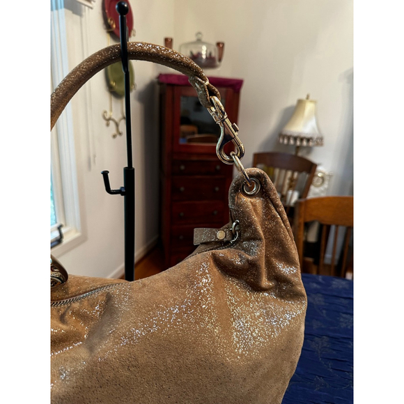 Jimmy Choo Gold Suede Metallic Hobo Bag - Picture 5 of 16